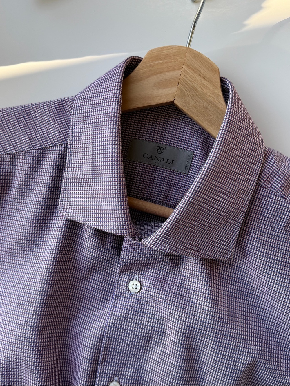 Canali Men's Purple Micro-Check Dress Shirt 42 / 16,5
